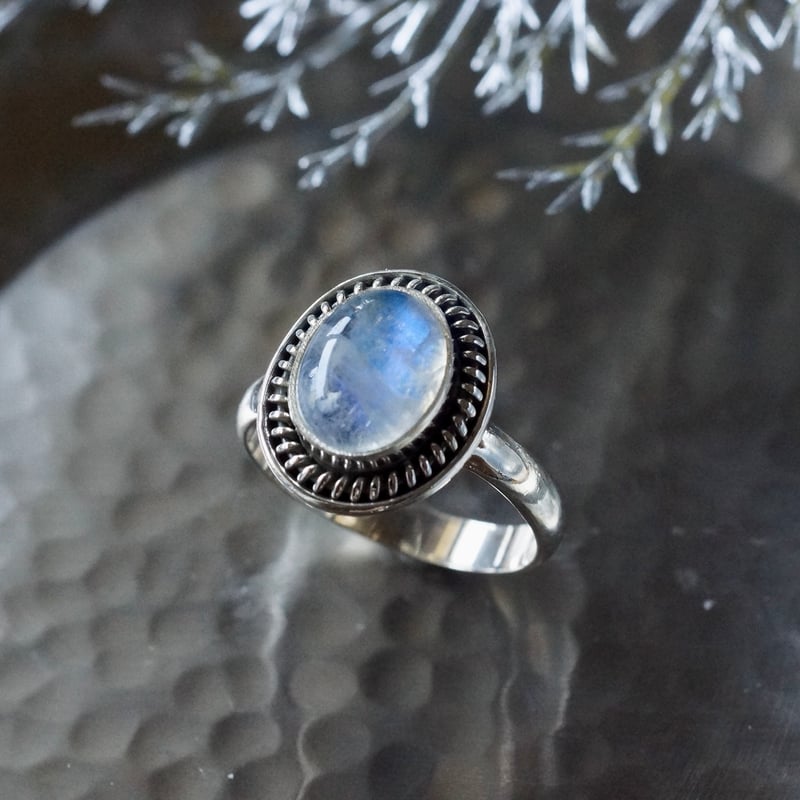 レインボームーンストーン カボションカット リング シルバー925 15号