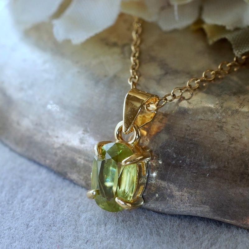 Handmade】イエローグリーン スフェーン ペンダントトップ 18kゴールド