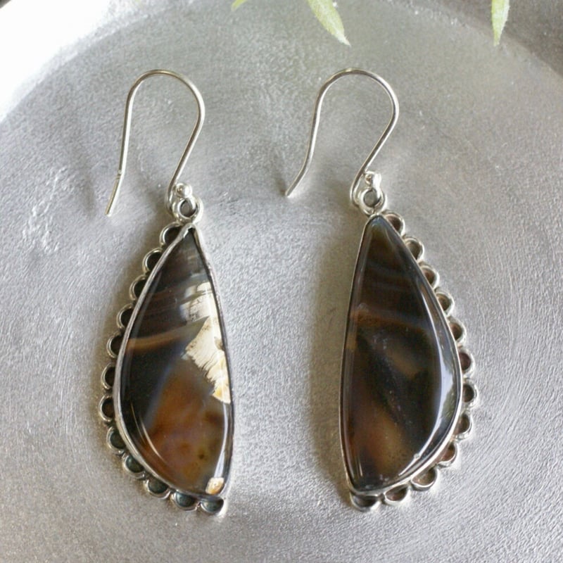 ○ブラウン アゲート クラシカルピアス シルバー925 （sv-161