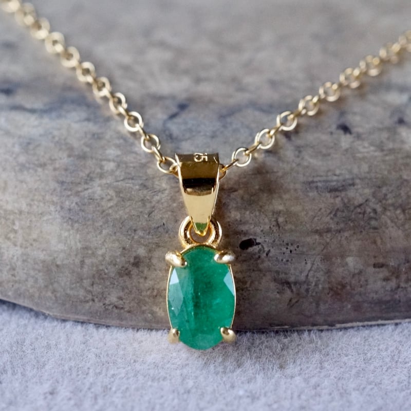 Handmade】グリーン エメラルド ペンダントトップ 18kゴールドプレー 