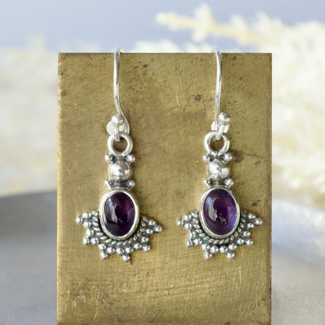 ○アメジスト エスニックフックピアス シルバー925 （sv-428-1