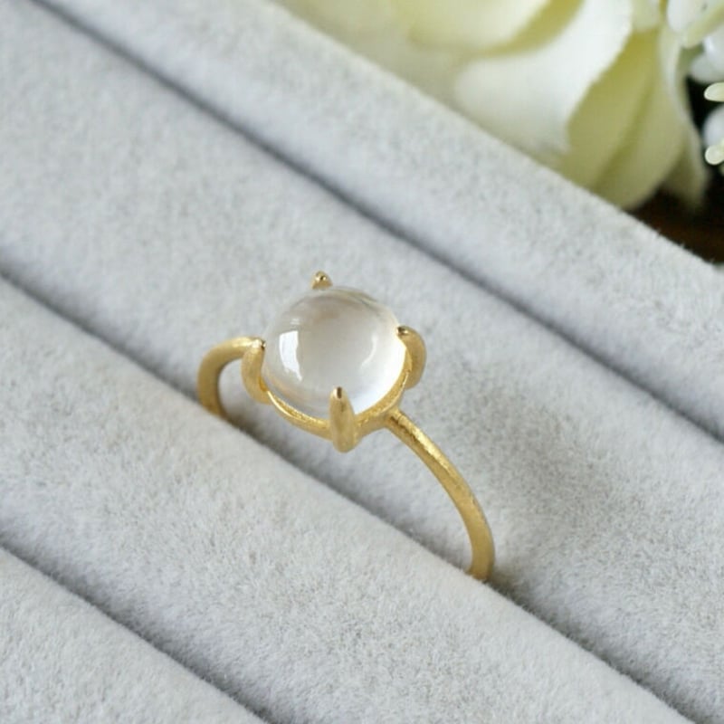 Handmade】ムーンストーンキャッツアイ 7号〜フリーサイズリング 18k