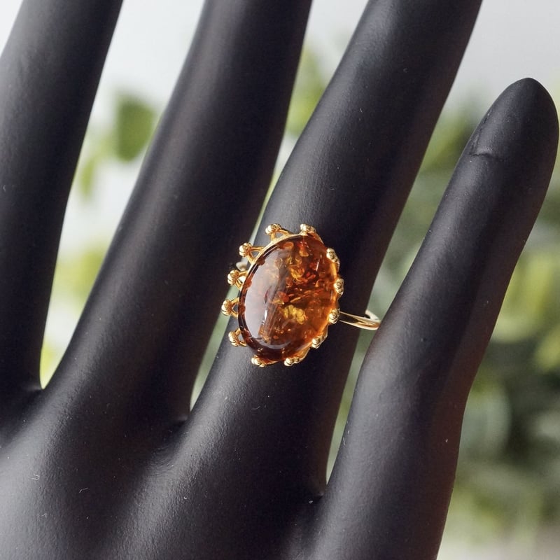 琥珀指輪アンバーリング金18K