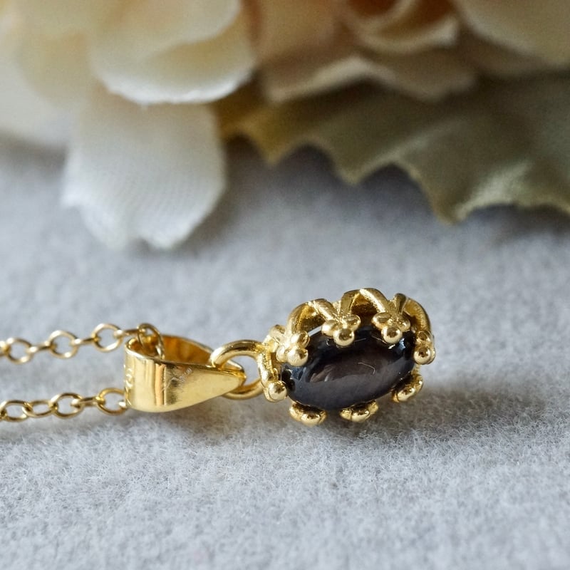 Handmade】ブラックスターサファイア ペンダントトップ 18kゴールド