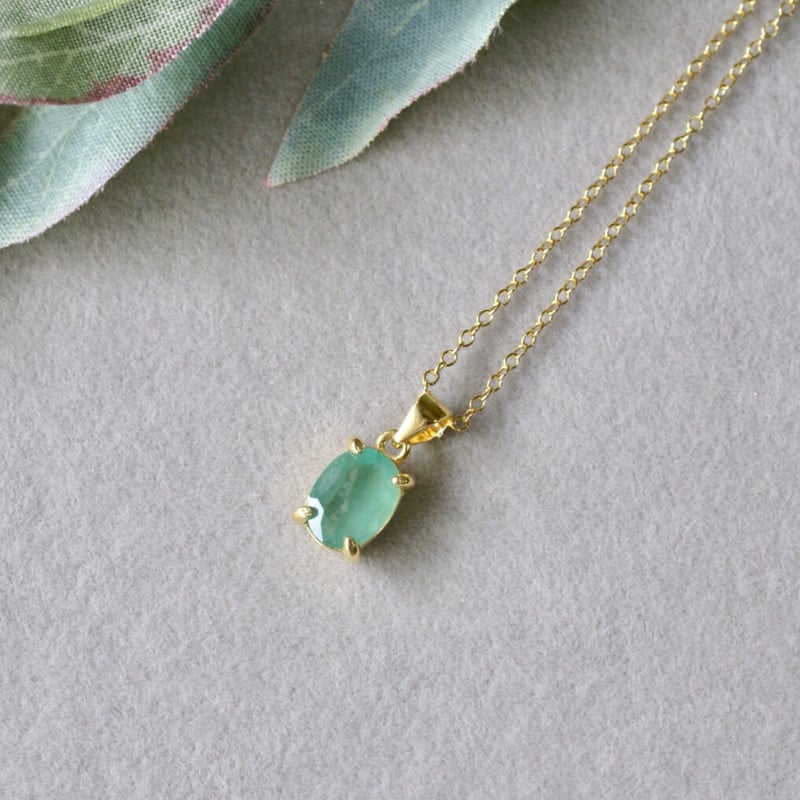 Handmade】グリーン エメラルド ペンダントトップ 18kゴールドプレー