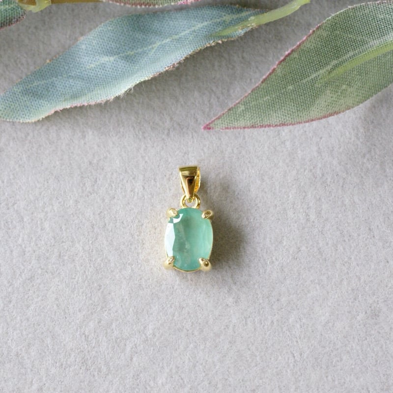 Handmade】グリーン エメラルド ペンダントトップ 18kゴールドプレー