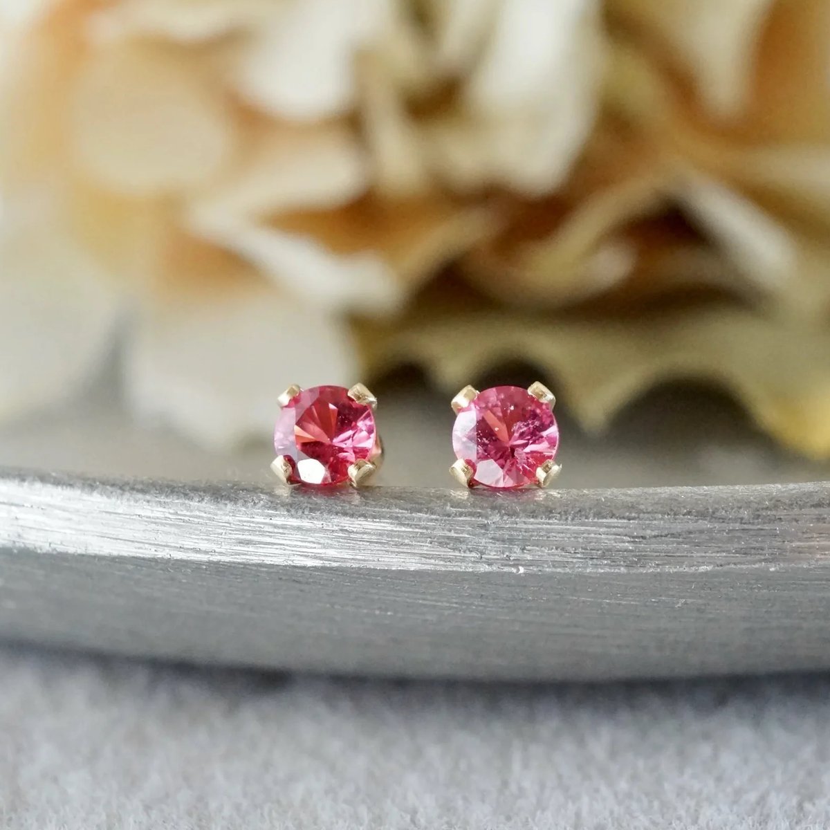 Handmade】レッドスピネル スタッドピアス 14kゴールドフィルド製 3mm  