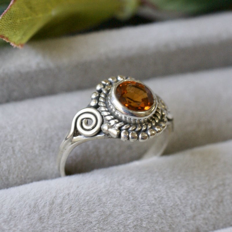 オレンジ ヘソナイトガーネット エスニックリング シルバー925 約9号