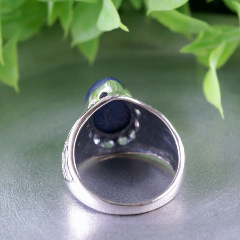 ブルー ラピスラズリ リーフモチーフリング シルバー925 約12号（sv