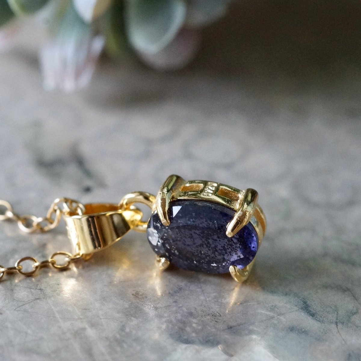 Handmade】アイオライトサンストーン ペンダントトップ 18kゴールド