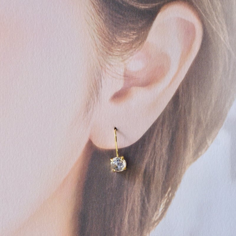 Handmade】キュービックジルコニア ローズカット フックピアス 18k