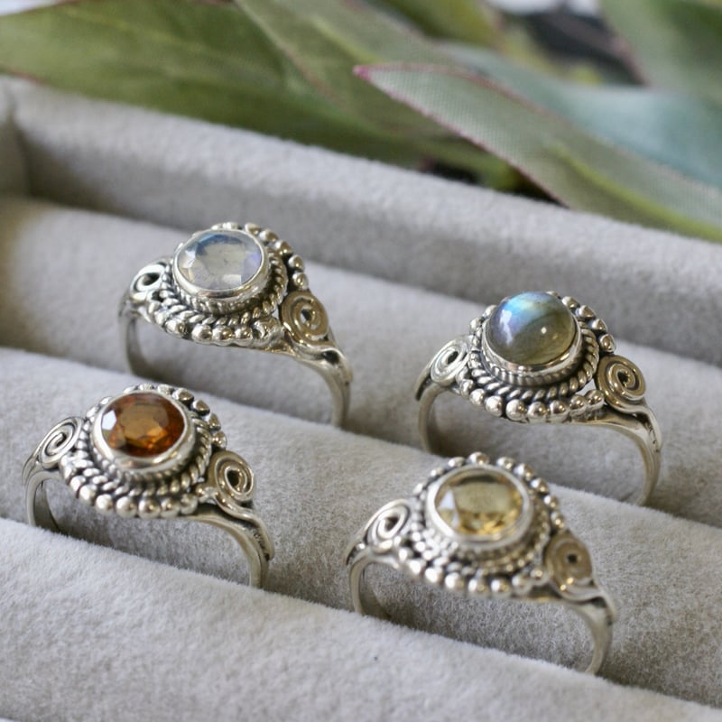 オレンジ ヘソナイトガーネット エスニックリング シルバー925 約9号