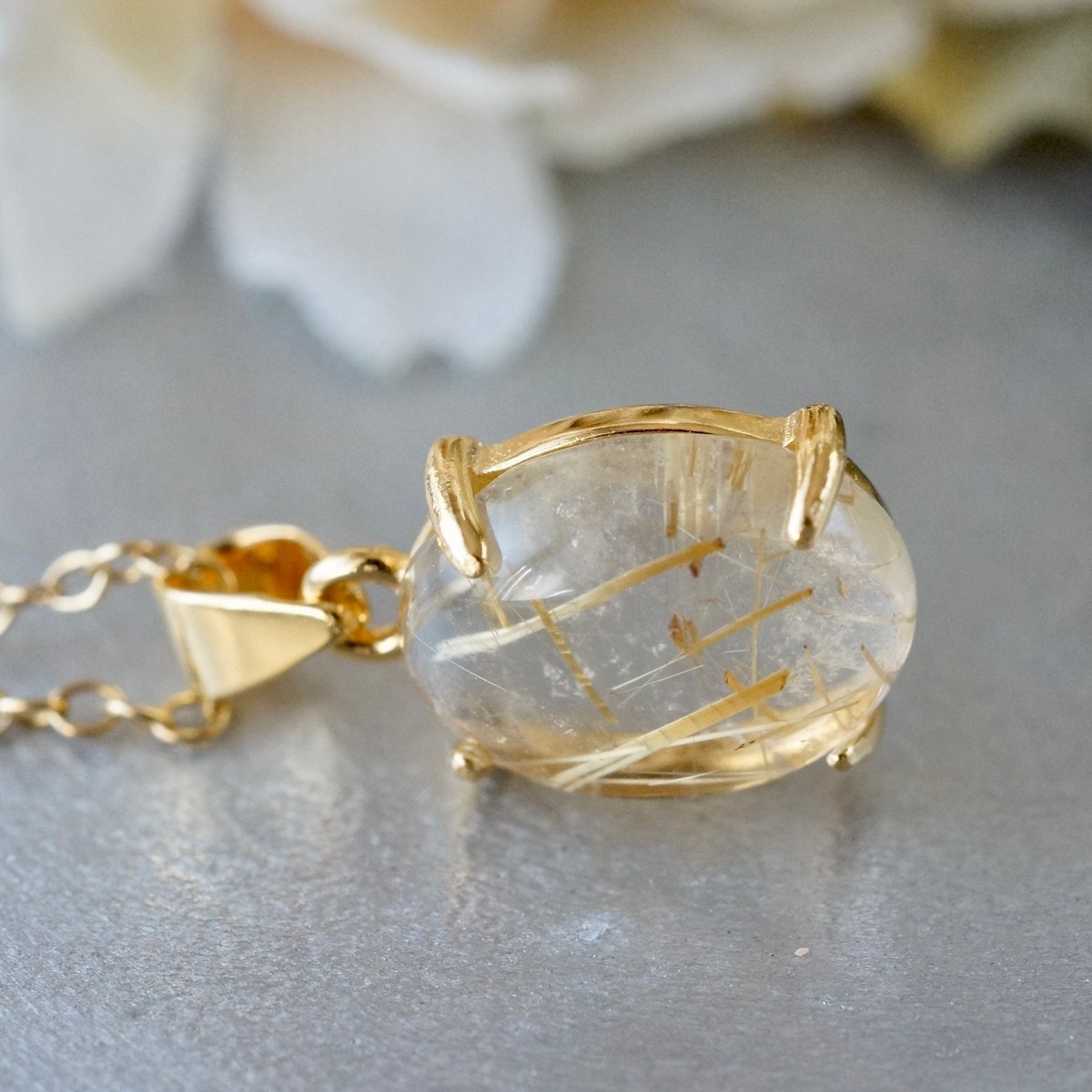 Handmade】ルチルクォーツ ペンダントトップ 18kゴールドプレー Handmade】ルチルクォーツ ペンダントトップ 18kゴールドプレー