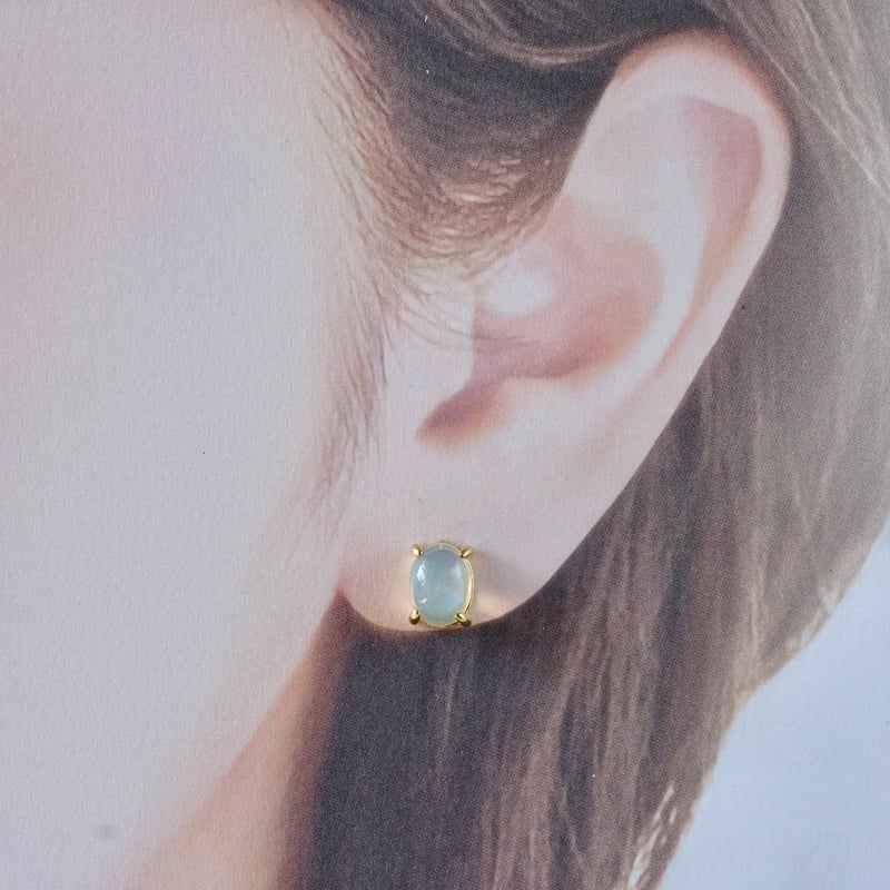 Handmade】オパール スタッドピアス 18kゴールドプレーテド シルバー