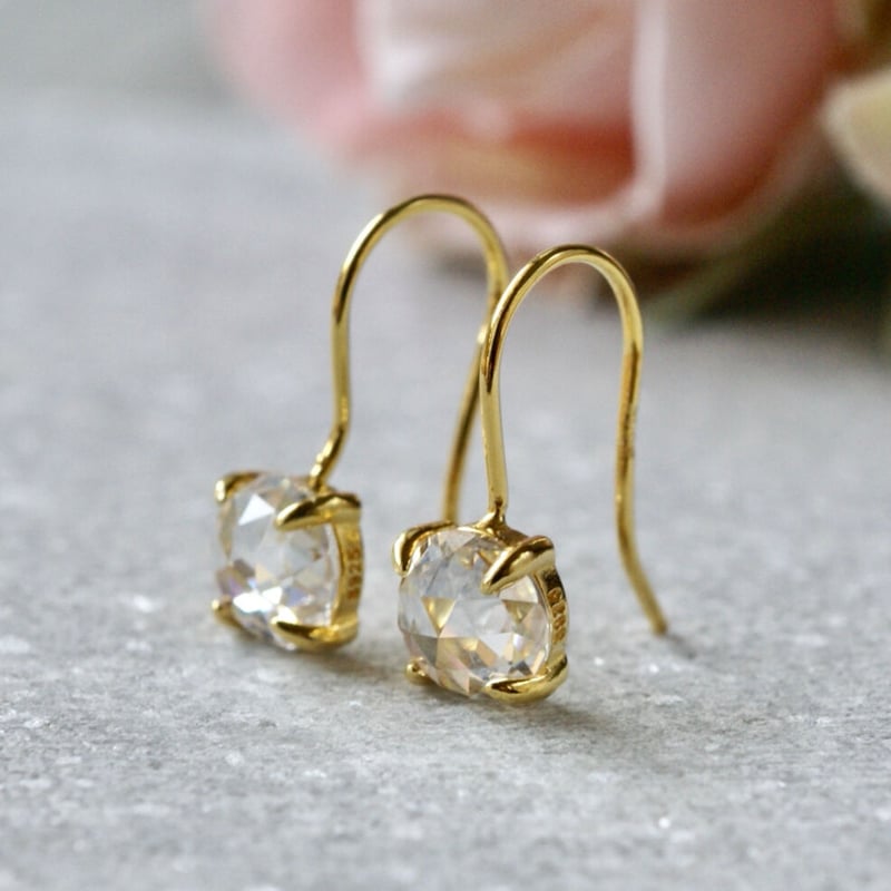 Handmade】キュービックジルコニア ローズカット フックピアス 18k
