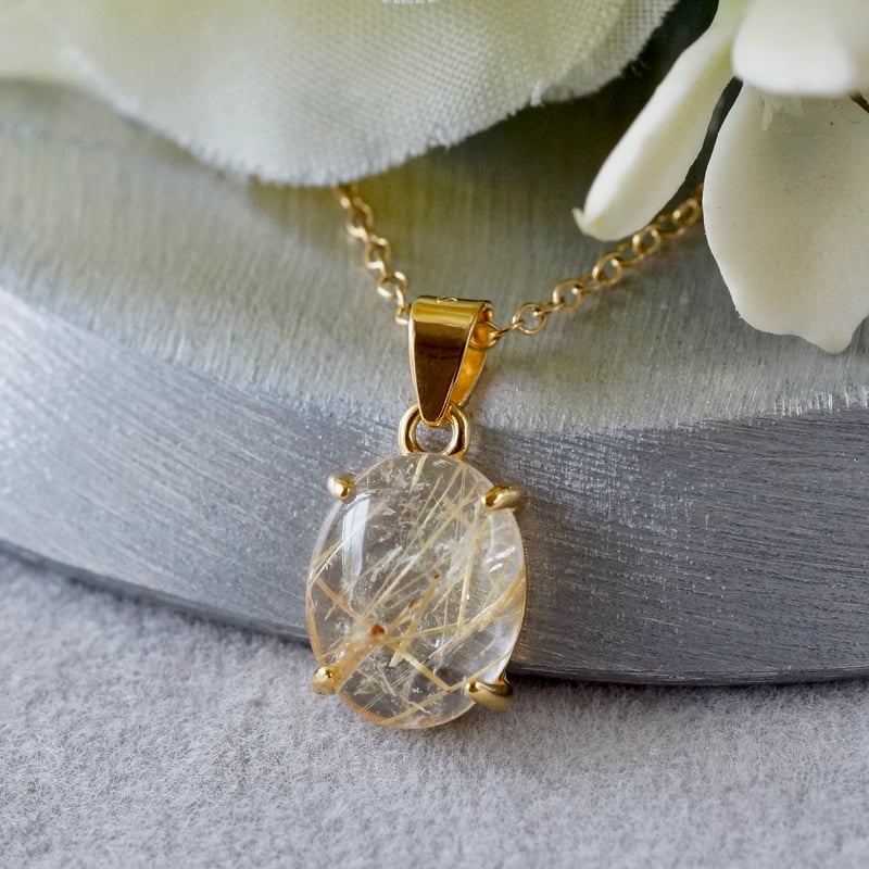 Handmade】ルチルクォーツ ペンダントトップ 18kゴールドプレー Handmade】ルチルクォーツ ペンダントトップ 18kゴールドプレー