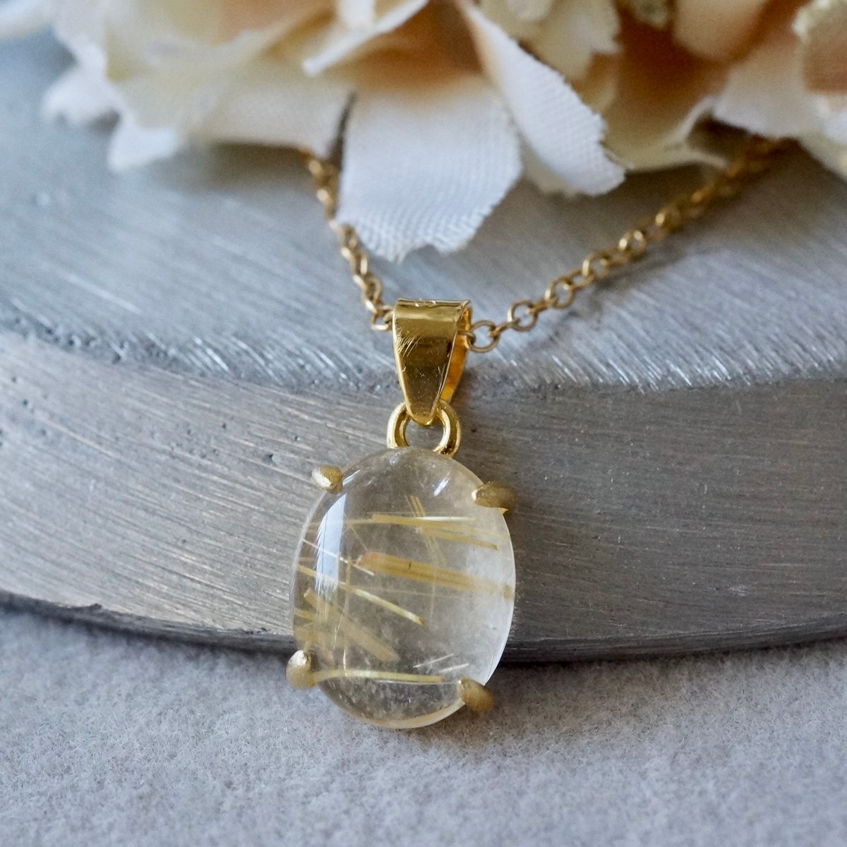 Handmade】ルチルクォーツ ペンダントトップ 18kgp（ヘアライン