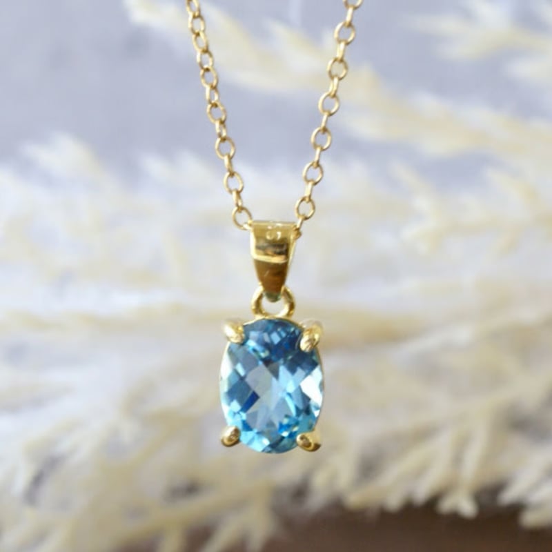 Handmade】スイス ブルートパーズ チェッカーカット ペンダントトップ