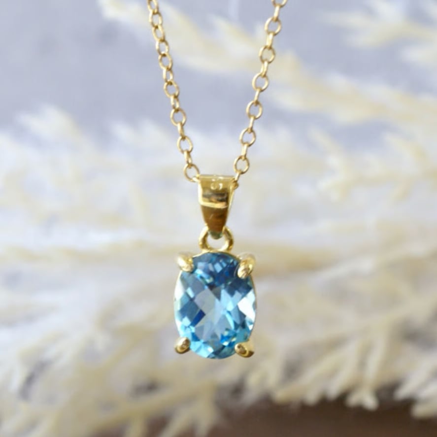 Handmade】スイス ブルートパーズ チェッカーカット ペンダントトップ