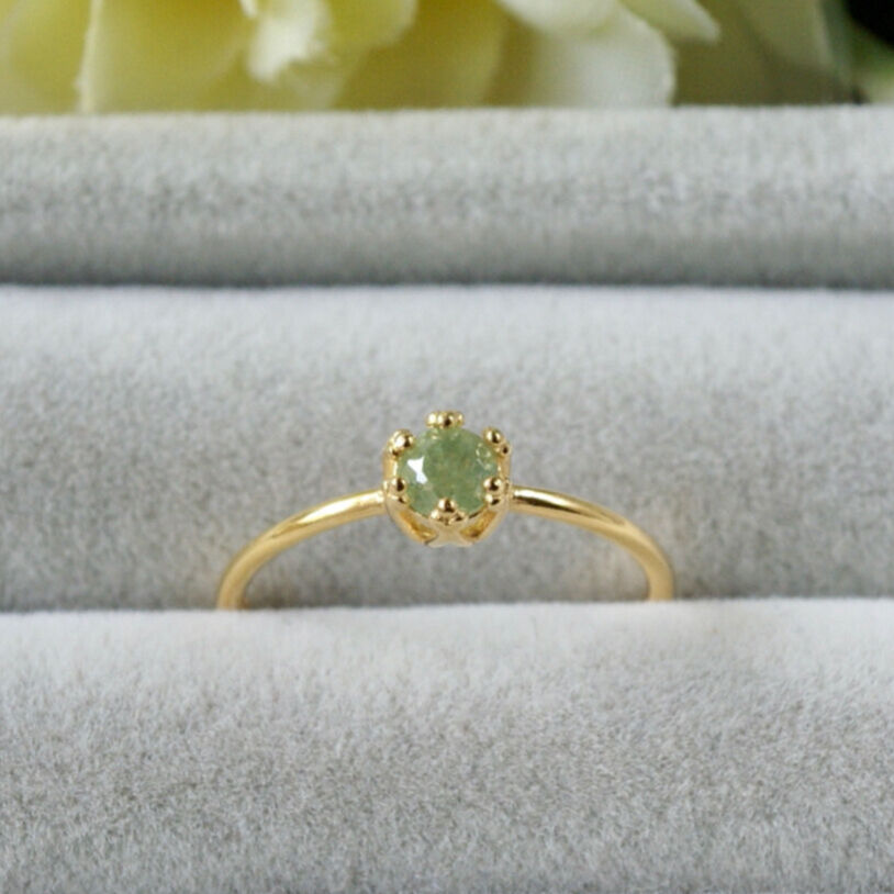 デマントイドガーネット　作家物リング　花マット　艶消し　ハンドメイド　18K デマントイドガーネット作家物リング花マット艶消しハンドメイド18K