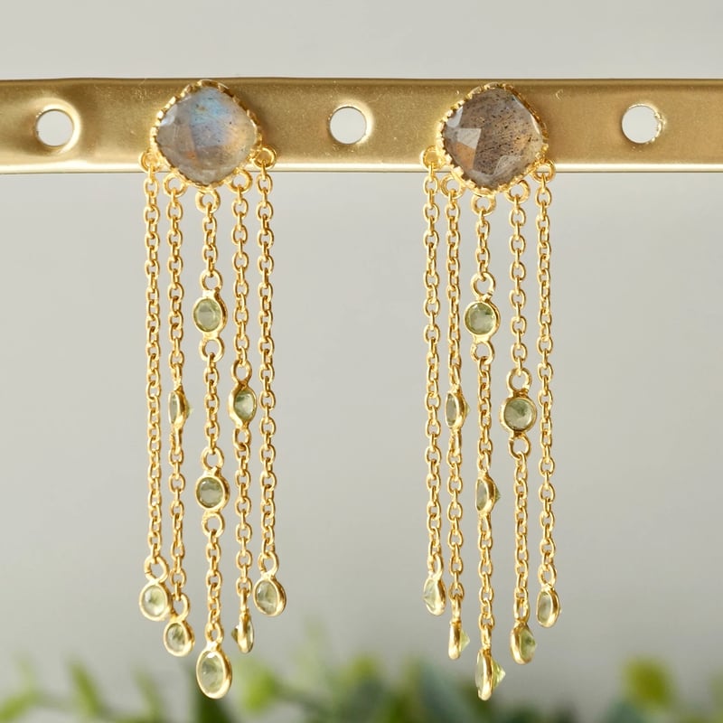 ブルーシラー ラブラドライト シャンデリア スタッドピアス 18k 