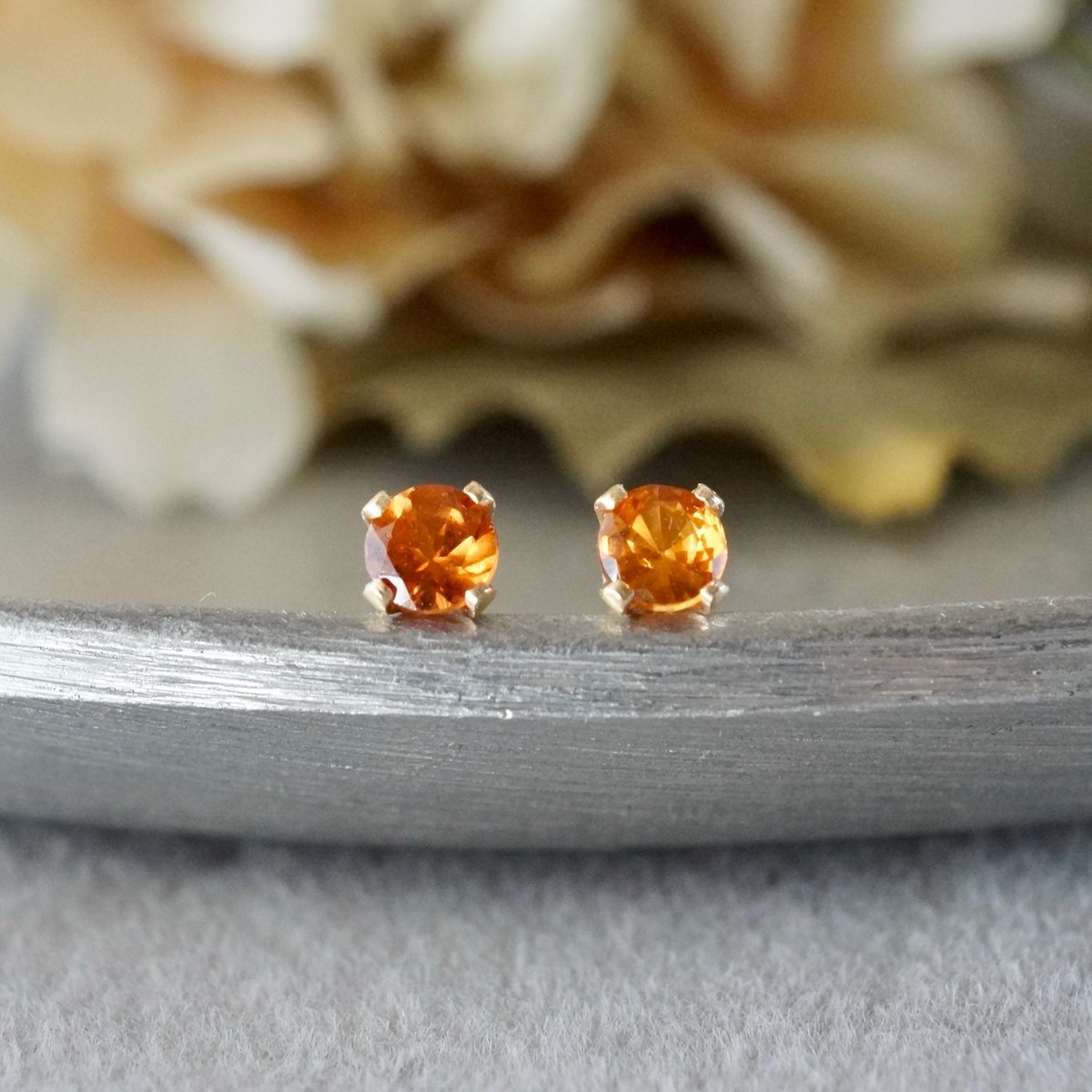 Handmade】スペサルタイトガーネット スタッドピアス 14k  