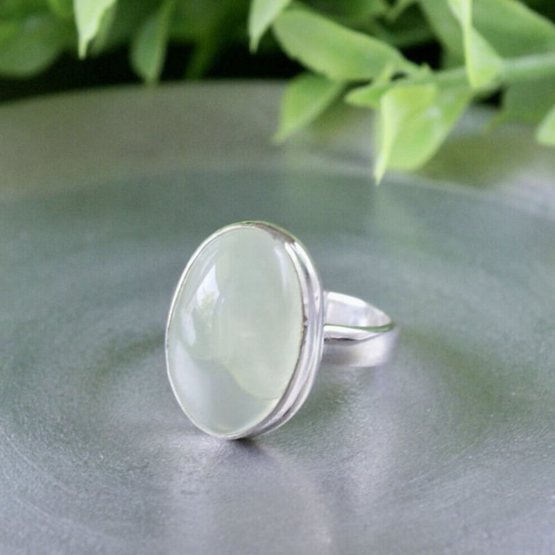 グリーン プレナイト オーバルシェイプ リング シルバー925 約12.5号