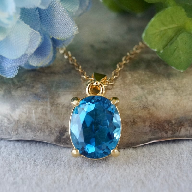 Handmade】スイス ブルートパーズ ペンダントトップ 18kゴールドプレー 