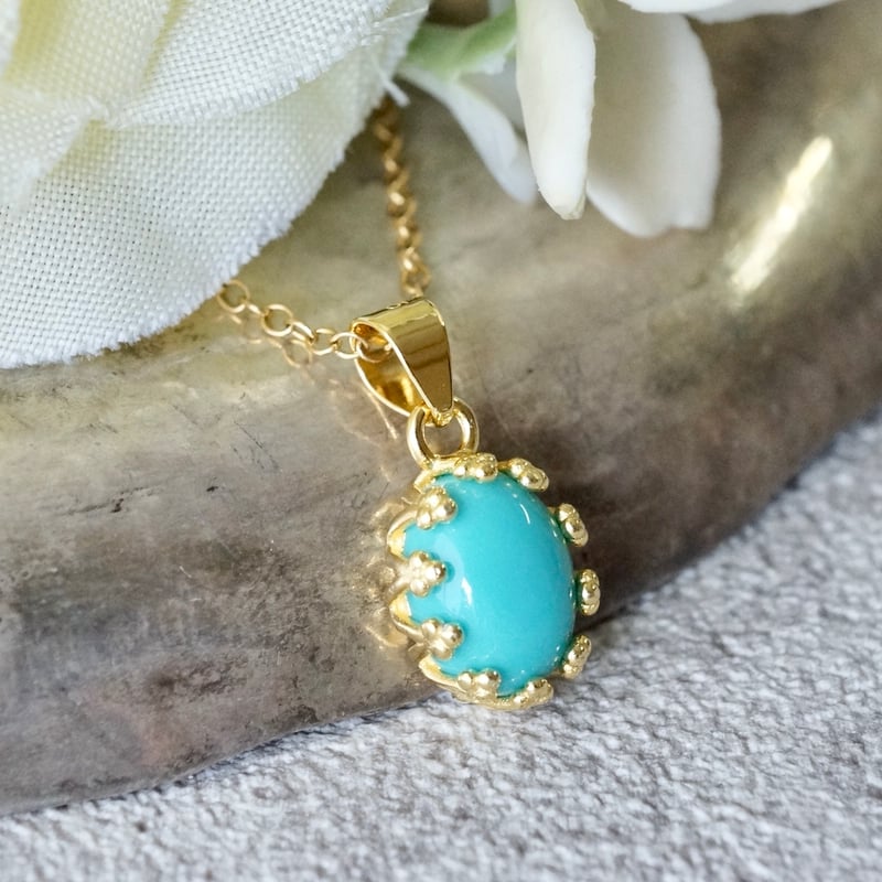 Handmade】アリゾナターコイズ クラウンモチーフ ペンダントトップ 18k