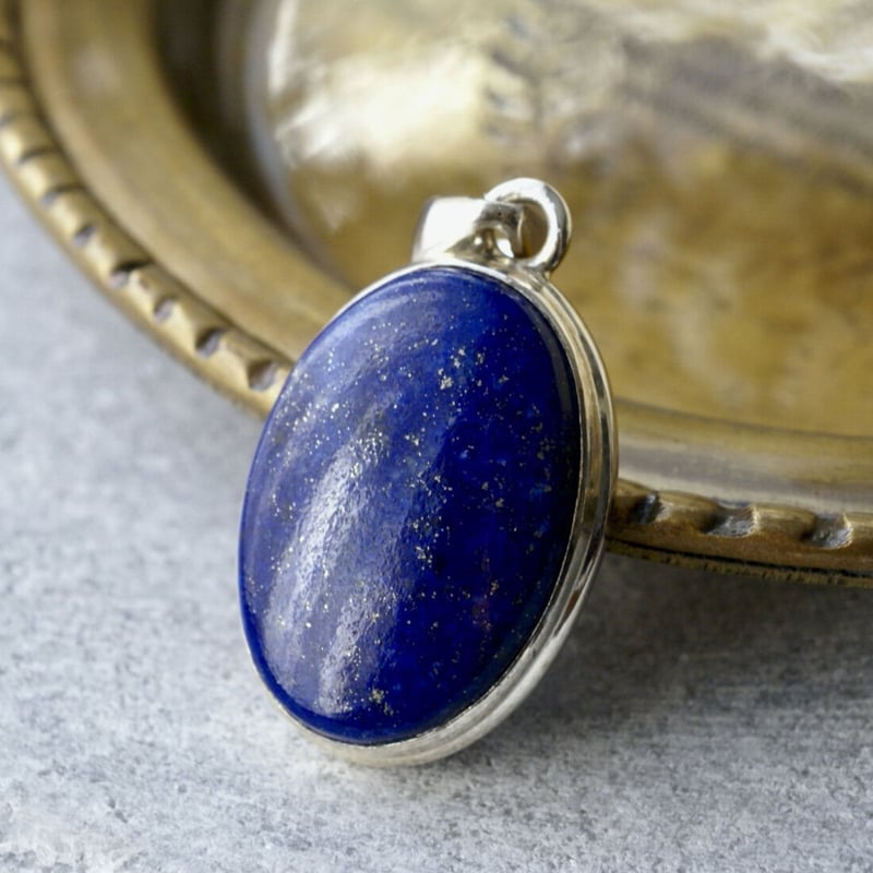 ブルー ラピスラズリ オーバルシェイプ ペンダントトップ シルバー925