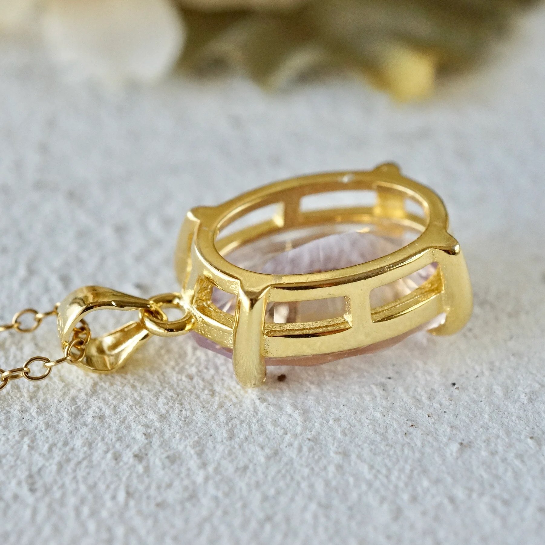Handmade】ピンクアメジスト コンケーブカット ペンダントトップ 18k