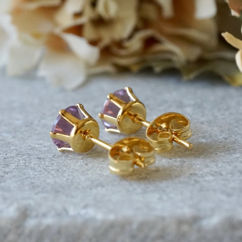 Handmade】アメジスト コンケーブカット スタッドピアス
