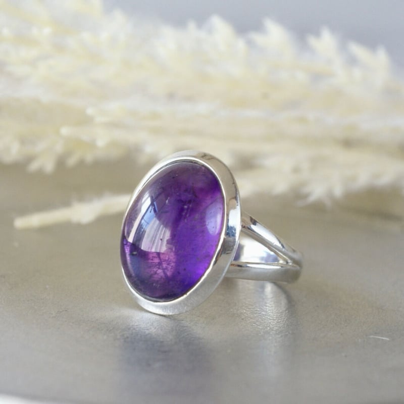 シルバーリング 紫色オーバルカット バイオレットスタールビー