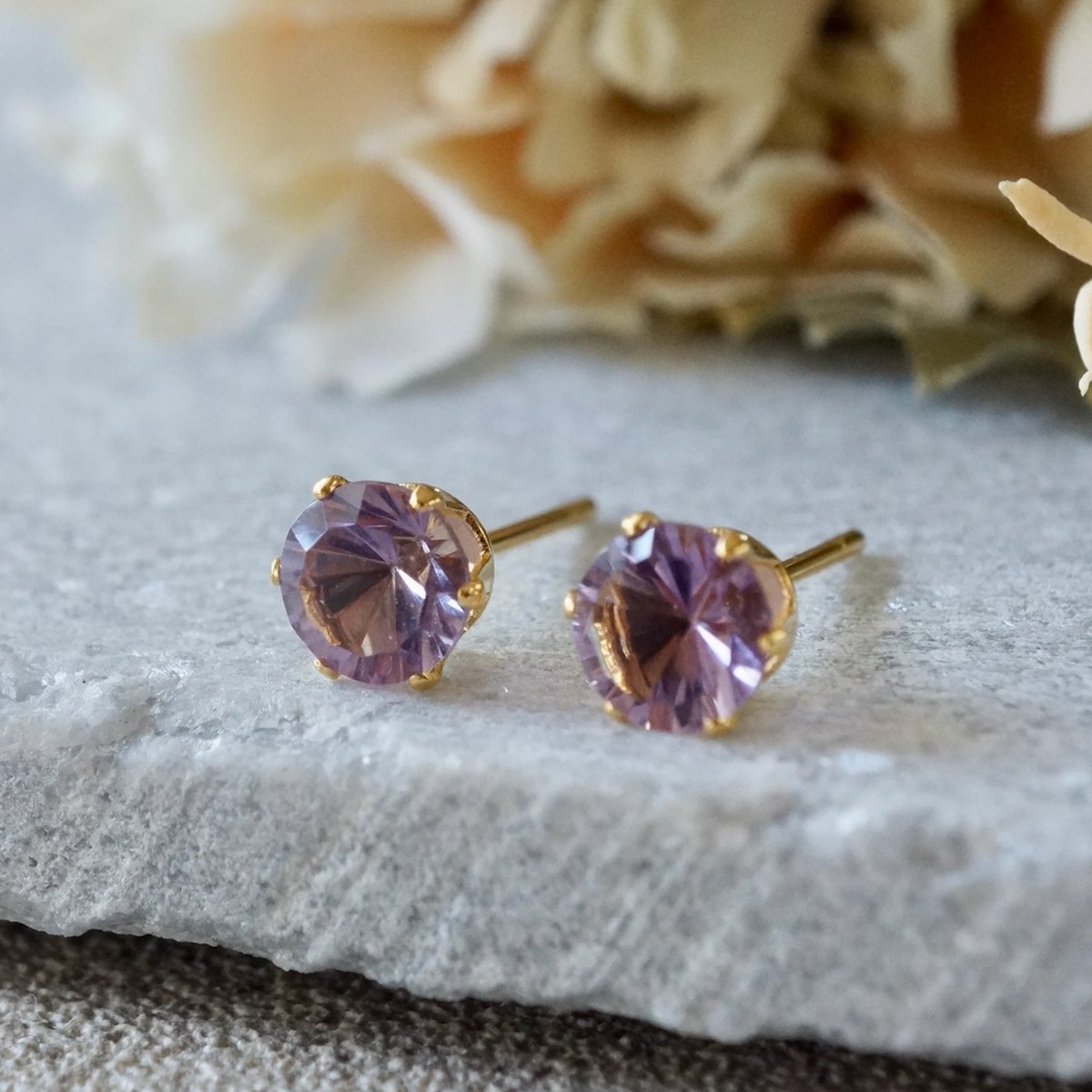 楽天 Handmade】アメジスト スタッドピアス コンケーブカット ピアス