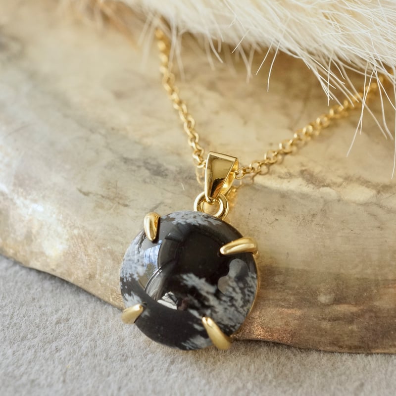 Handmade】スノーフレークオブシディアン ペンダントトップ 18k