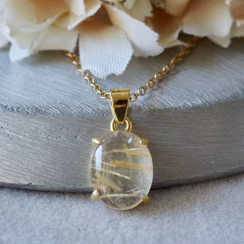 Handmade】ルチルクォーツ ペンダントトップ 18kgp（ヘアライン加工