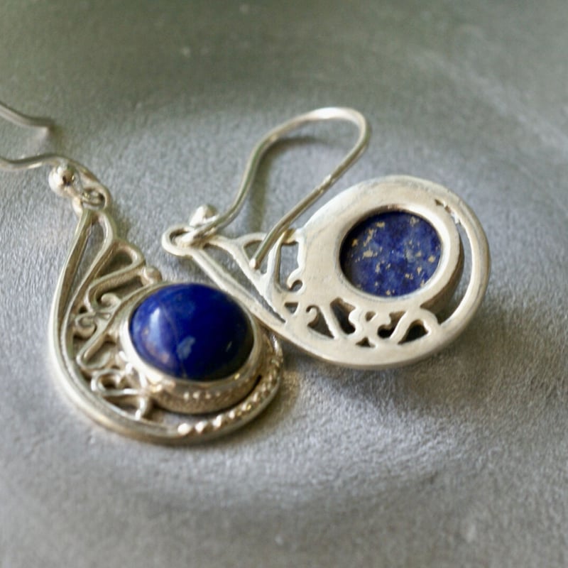 ○ブルー ラピスラズリ エスニックピアス シルバー925 （sv-525