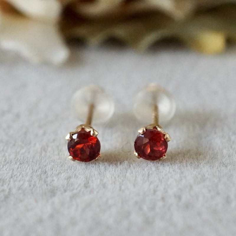 Handmade】ヘソナイト（オレンジガーネット） スタッドピアス 14k