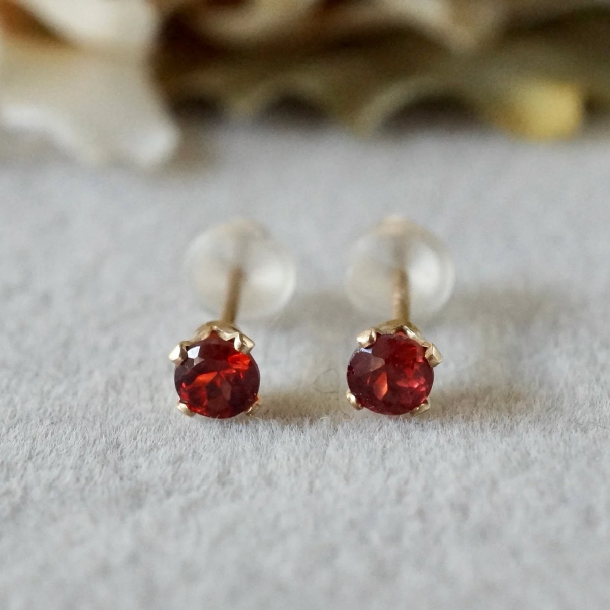 Handmade】ヘソナイト（オレンジガーネット） スタッドピアス 14k