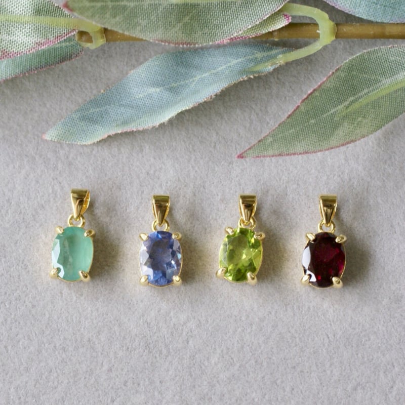 Handmade】グリーン エメラルド ペンダントトップ 18kゴールドプレー