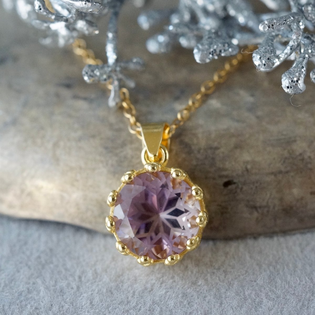 Handmade】アメトリン フラワーカット ペンダントトップ 18kゴールド