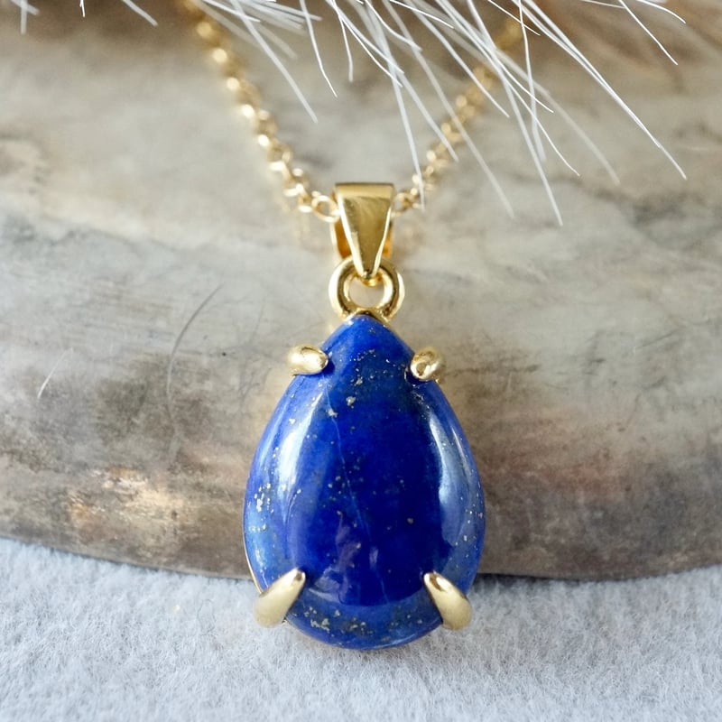 Handmade】ラピスラズリ ペアーシェイプ ペンダントトップ 18kゴールド