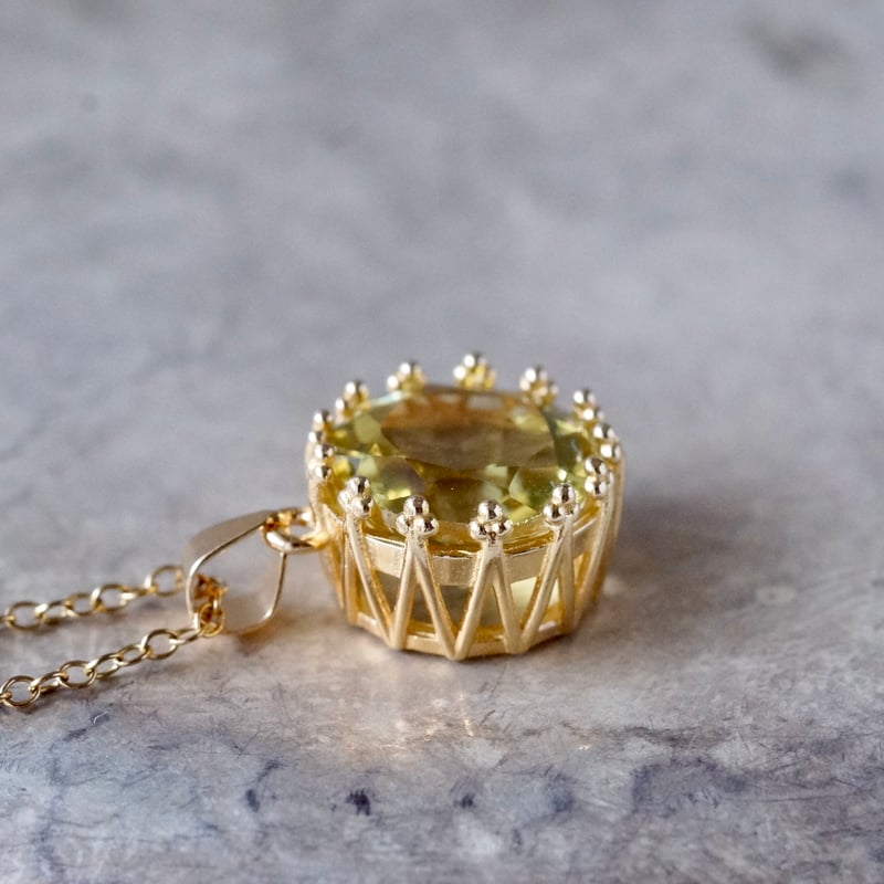 Handmade】レモンクォーツ クラウンモチーフ ペンダントトップ 18k