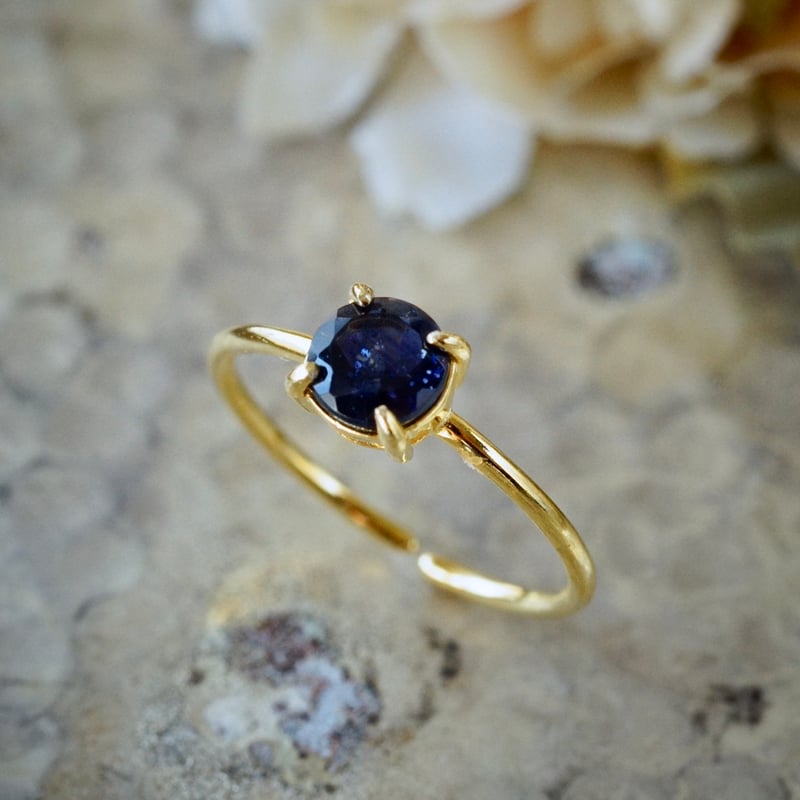 Handmade】アイオライトサンストーン 7号〜フリーサイズリング 18k 