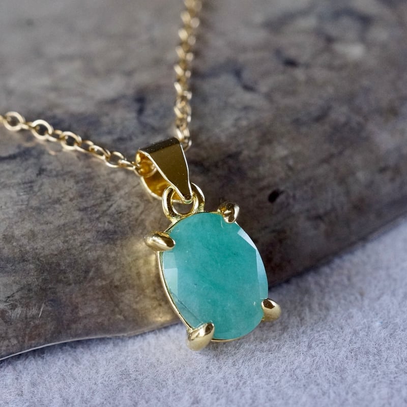 Handmade】グリーン エメラルド ペンダントトップ 18kゴールドプレー