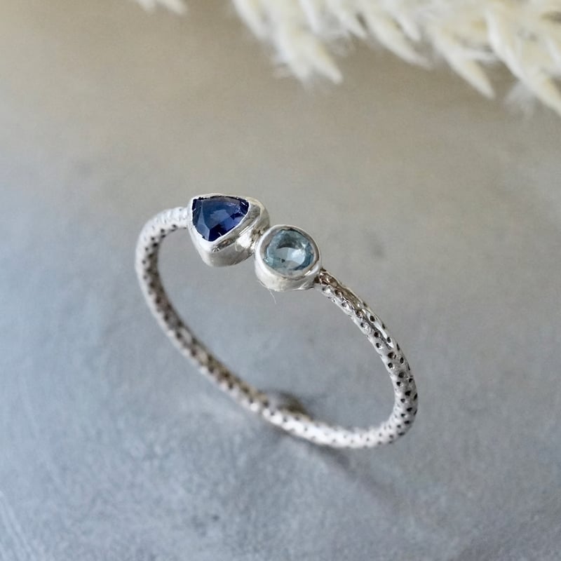 アイオライト/ブルートパーズ スキニーリング シルバー925 約14.25号