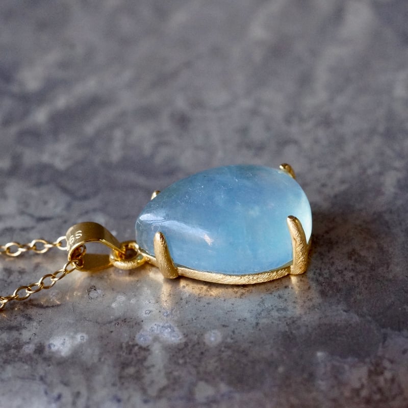 Handmade】アクアマリン ペアーシェイプ ペンダントトップ 18kgp