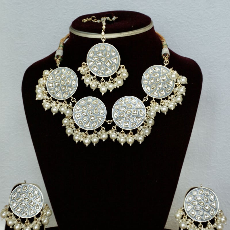インディアンジュエリー インドジュエリー セット ☆ 軽量 インドジュエリーセット（グレー）クンダンスタイル