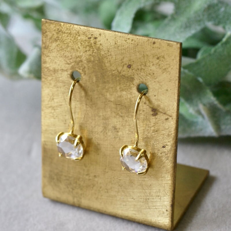 Handmade】キュービックジルコニア ローズカット フックピアス 18k
