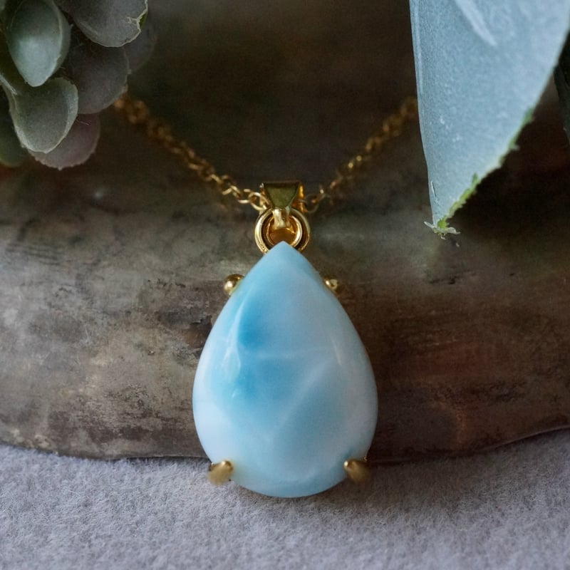 スタージュエリー ラリマー ネックレスチャーム ペンダントトップ ブルートパーズ ブルー ラリマー ペアーシェイプ ペンダントトップ 18kゴールドプレー